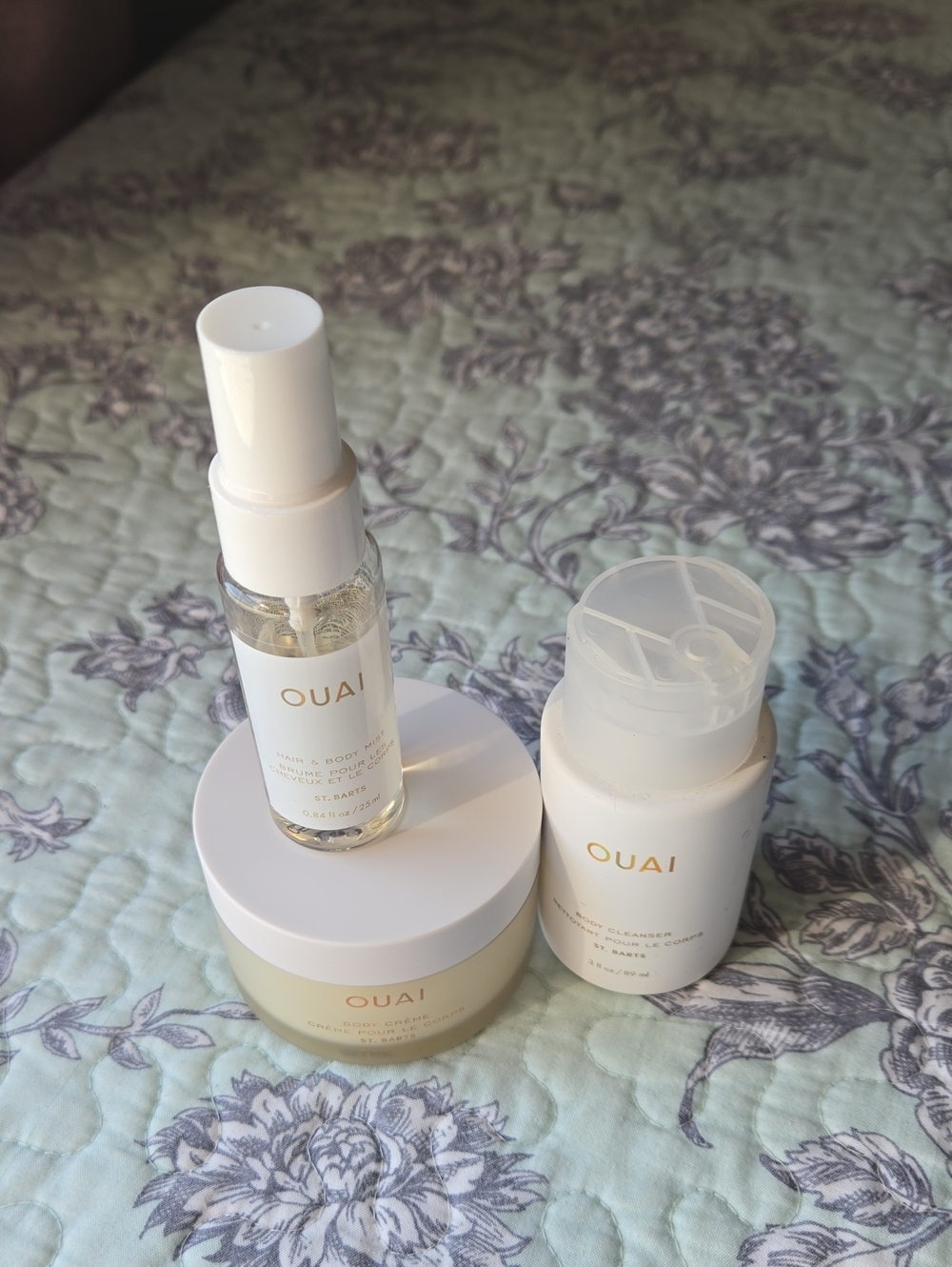 OUAI White Skincare Trio — Cleanser, Hydrator & Body Spray "St Barts"